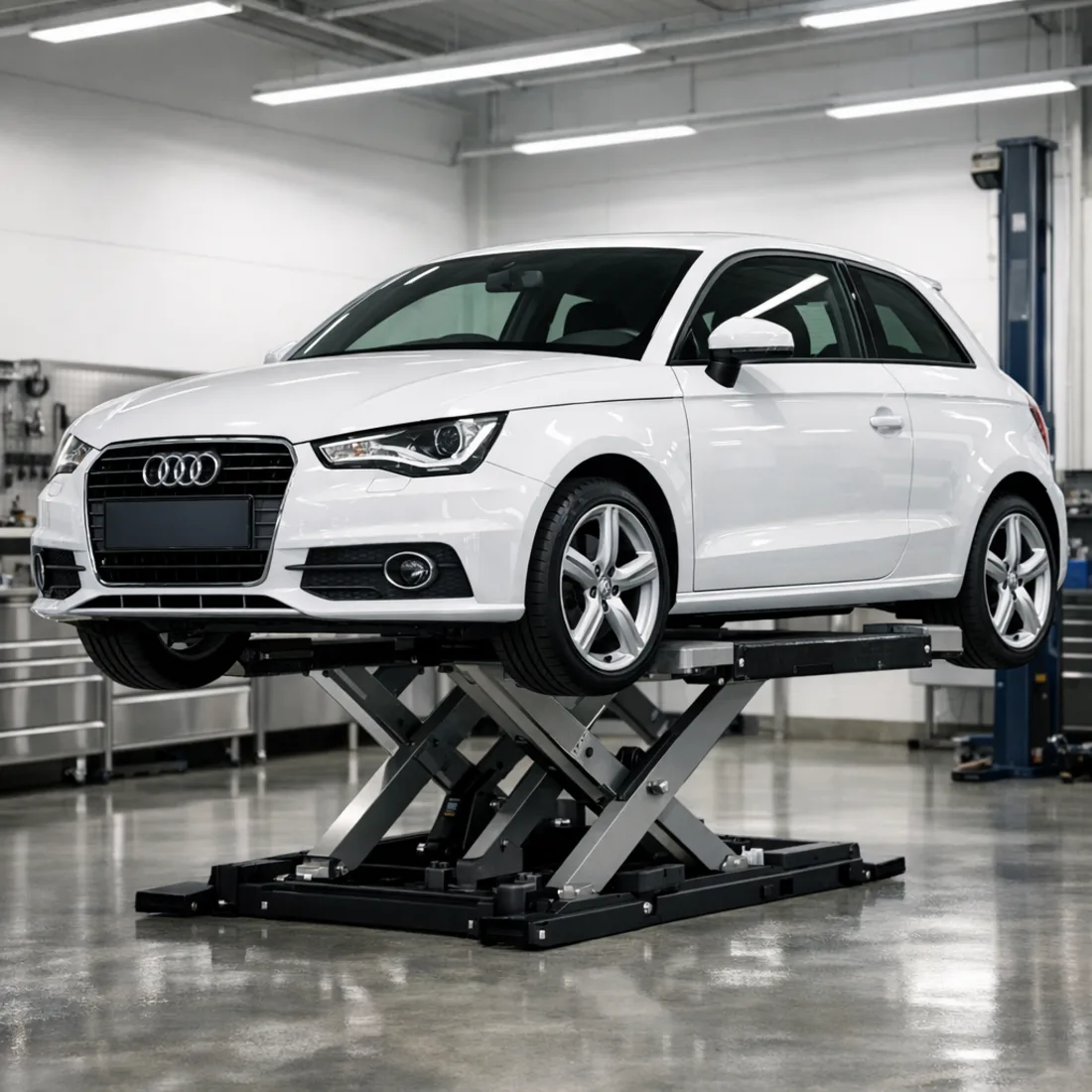 Audi A1 8X up on the hoist for a full inspection