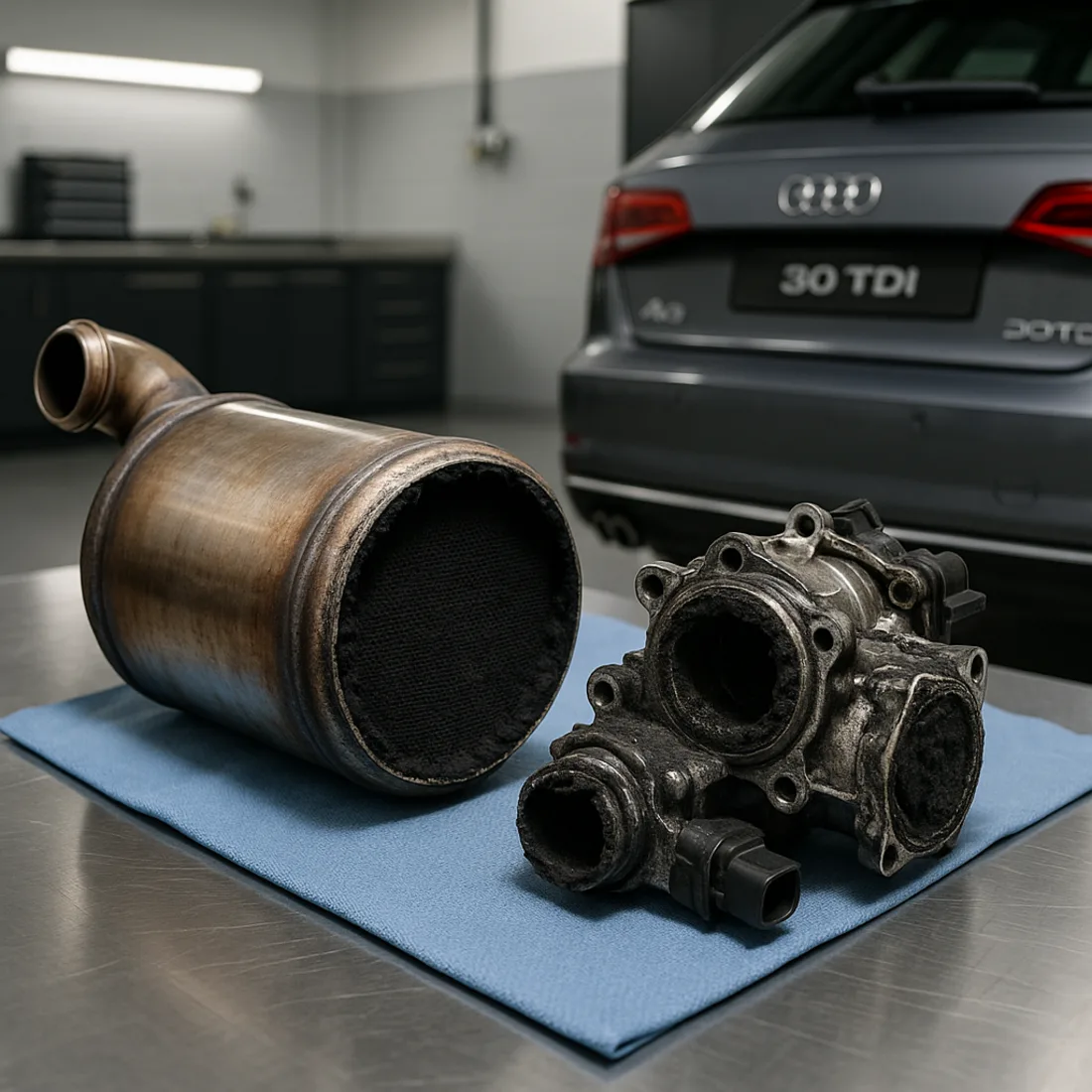 Clogged DPF and EGR valve from an 8V 30 TDI. Short trip urban driving is the usual culprit.