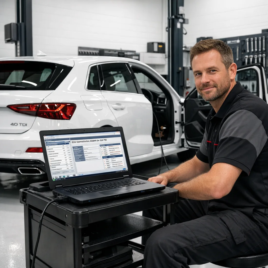 ODIS diagnostics on an 8Y 40 TDI. Factory tooling, not a generic scan tool.