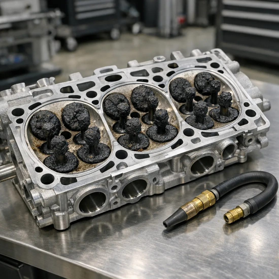 B8 RS4 CFSA intake valves showing typical FSI carbon deposits