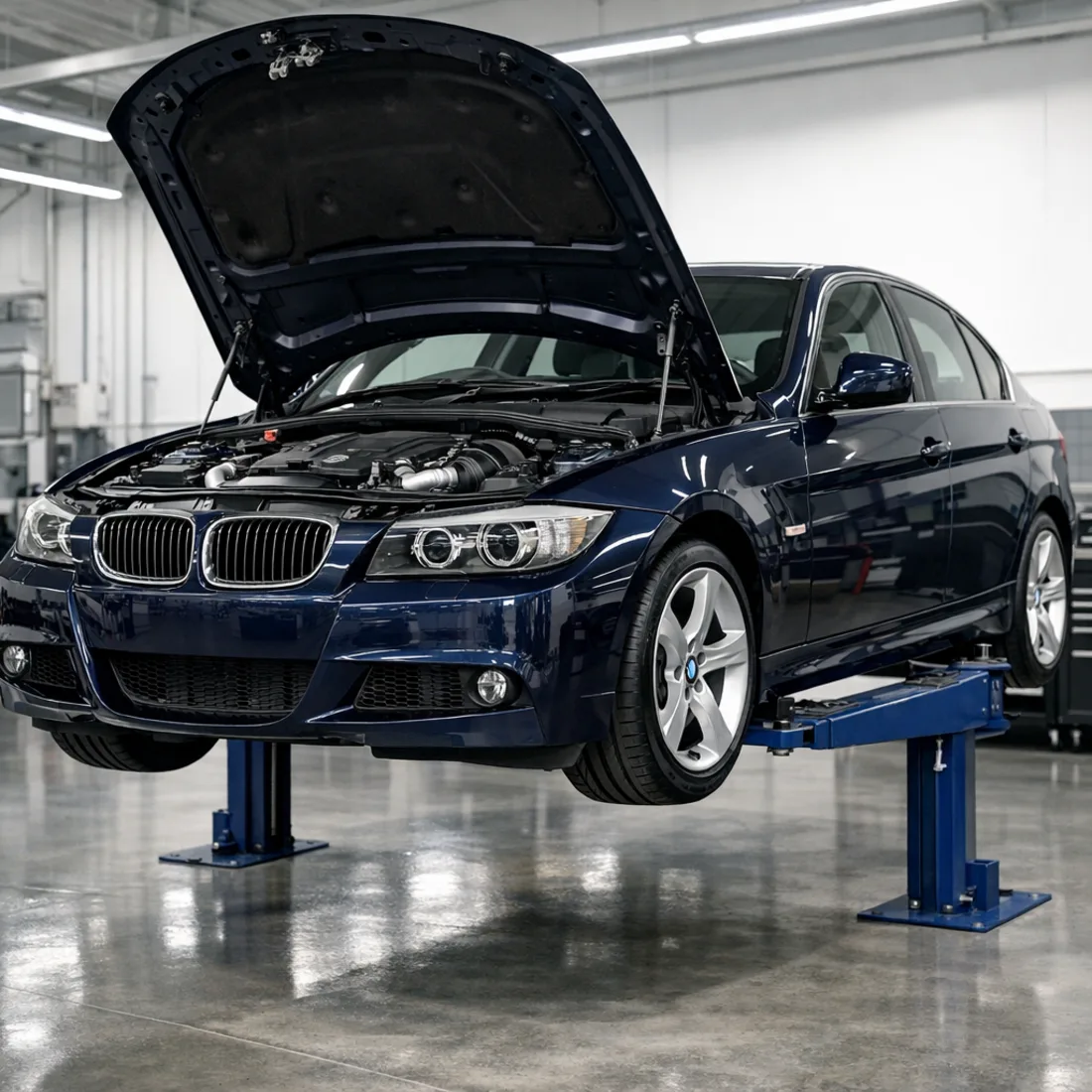 335d E90 on the hoist for a full service inspection at our Penrose workshop