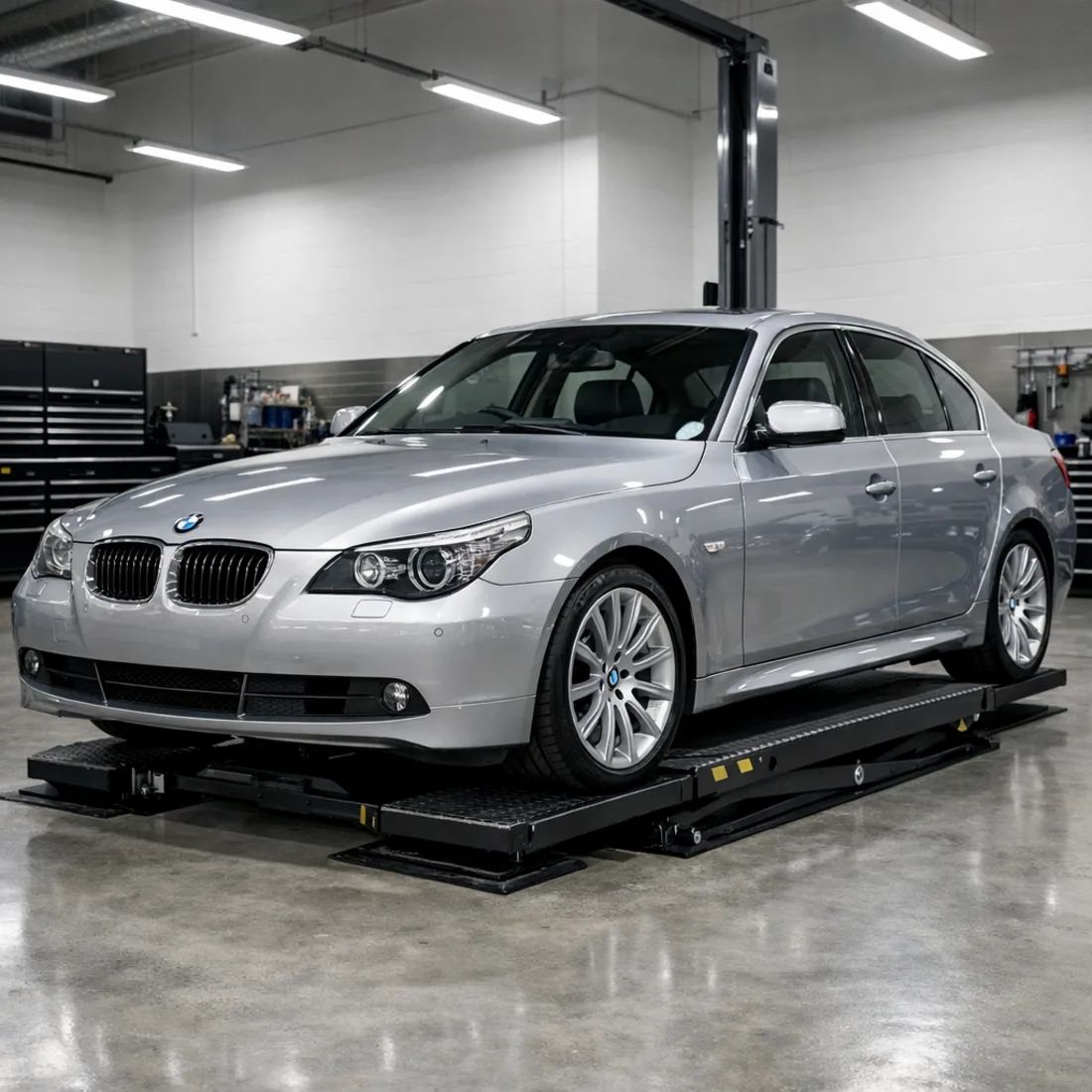 E60 530d on the hoist for a full underside inspection