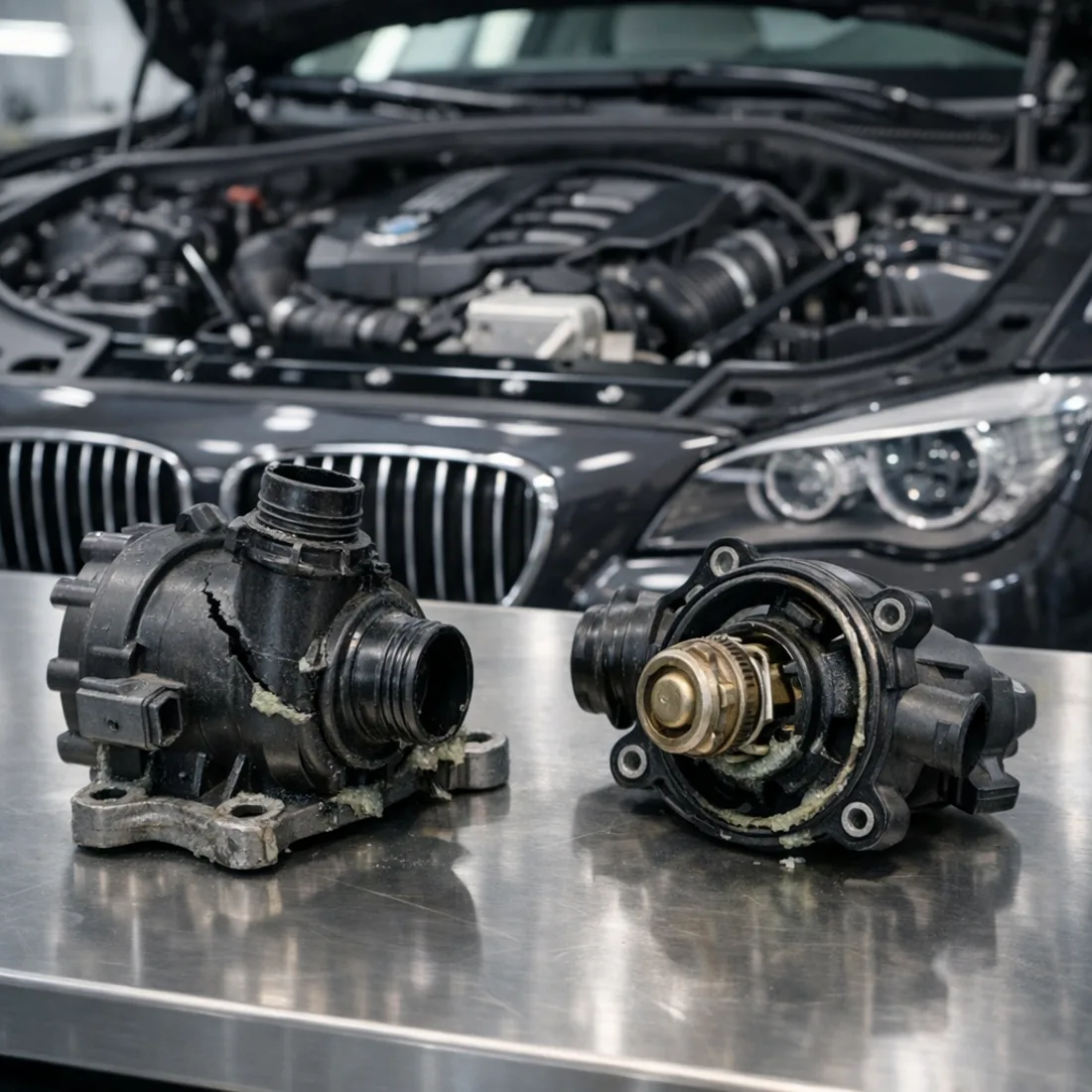 740i F01 water pump and thermostat, the most common N55 failure