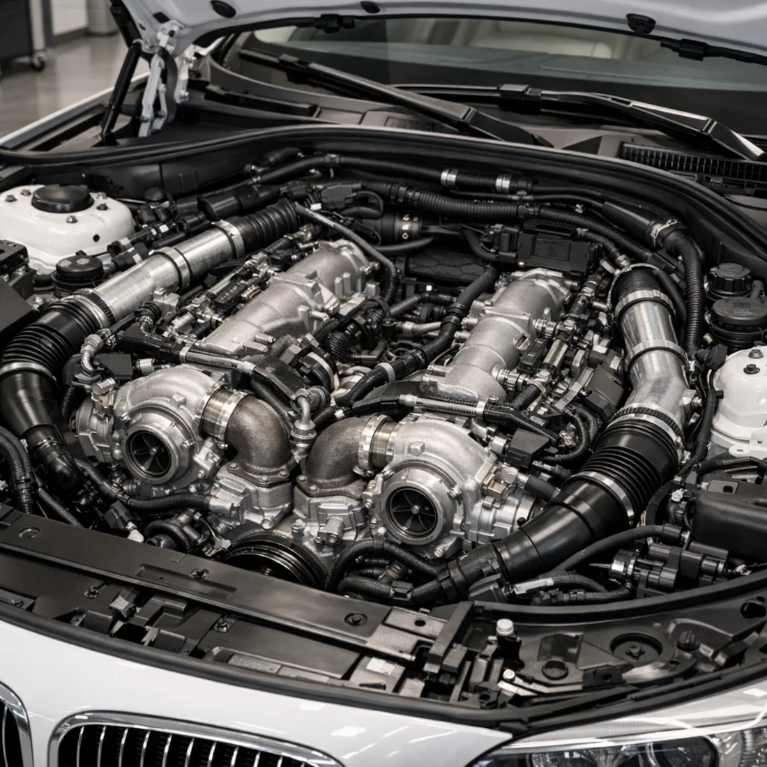 750i F01, N63B44 twin turbo V8 with turbos mounted inside the vee