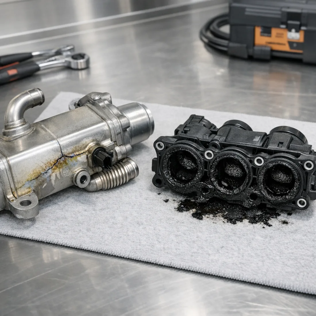 F48 sDrive16d: B37 EGR cooler and swirl flap carbon build up, the same pattern as the larger B47