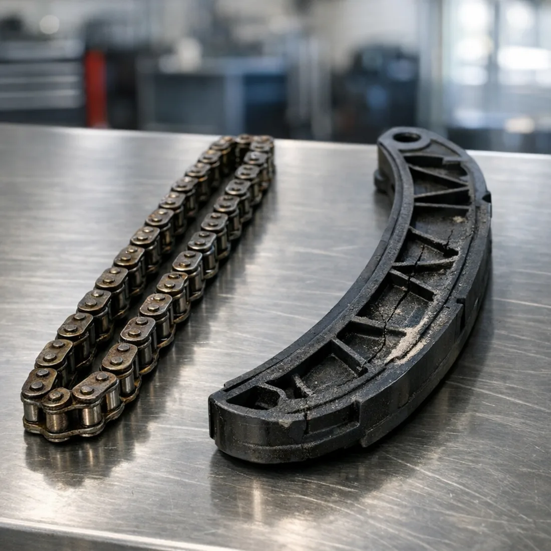 Worn B48 timing chain and guide, G01 sDrive20i