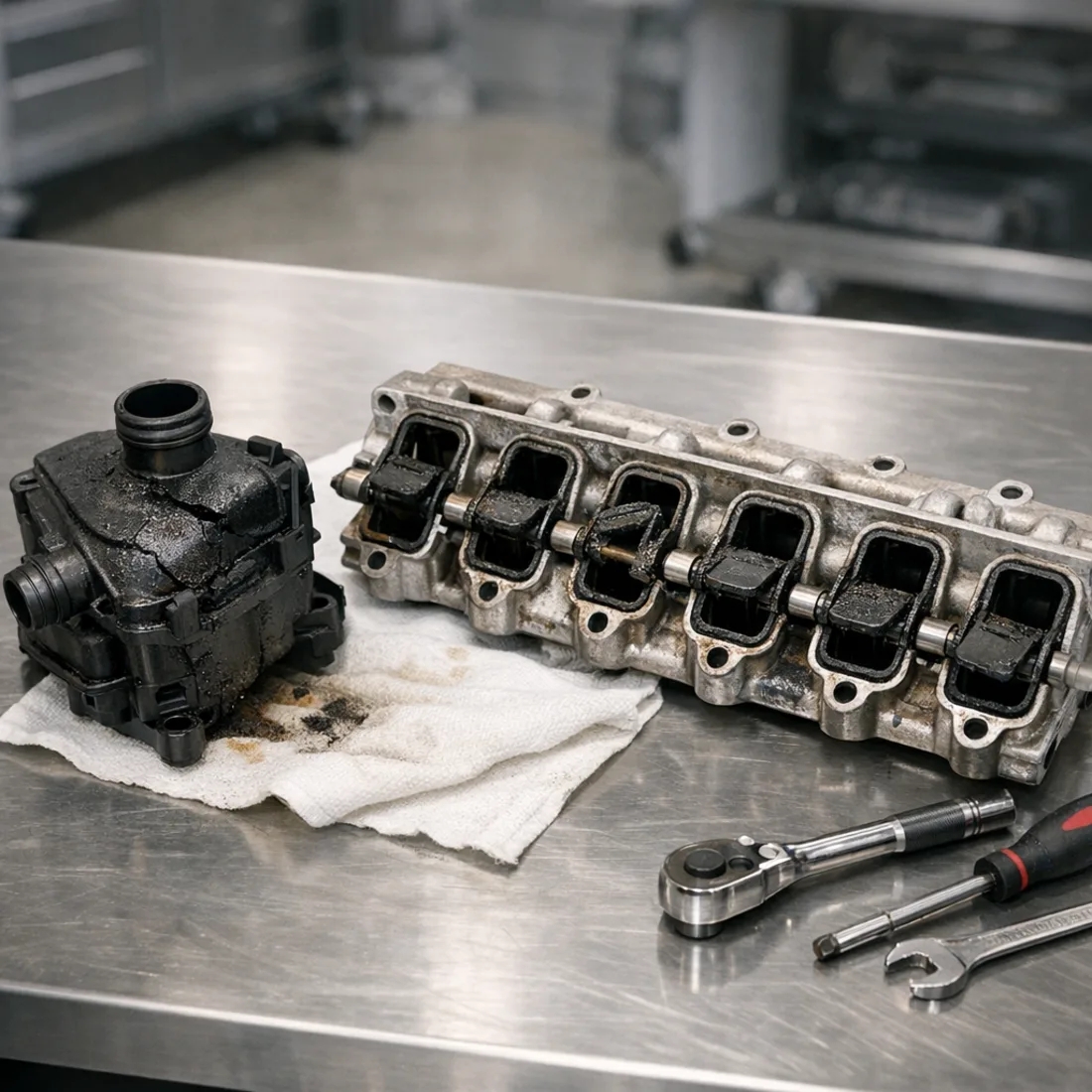 E70 3.0d: crankcase breather and swirl flap components, two of the most common fault areas on this engine