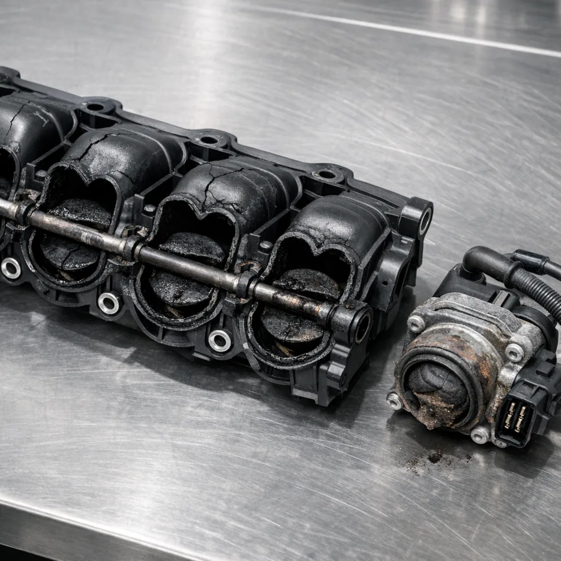 G06 M50d: turbo actuator and swirl flap components, the two most common mechanical fault areas on the four turbo diesel