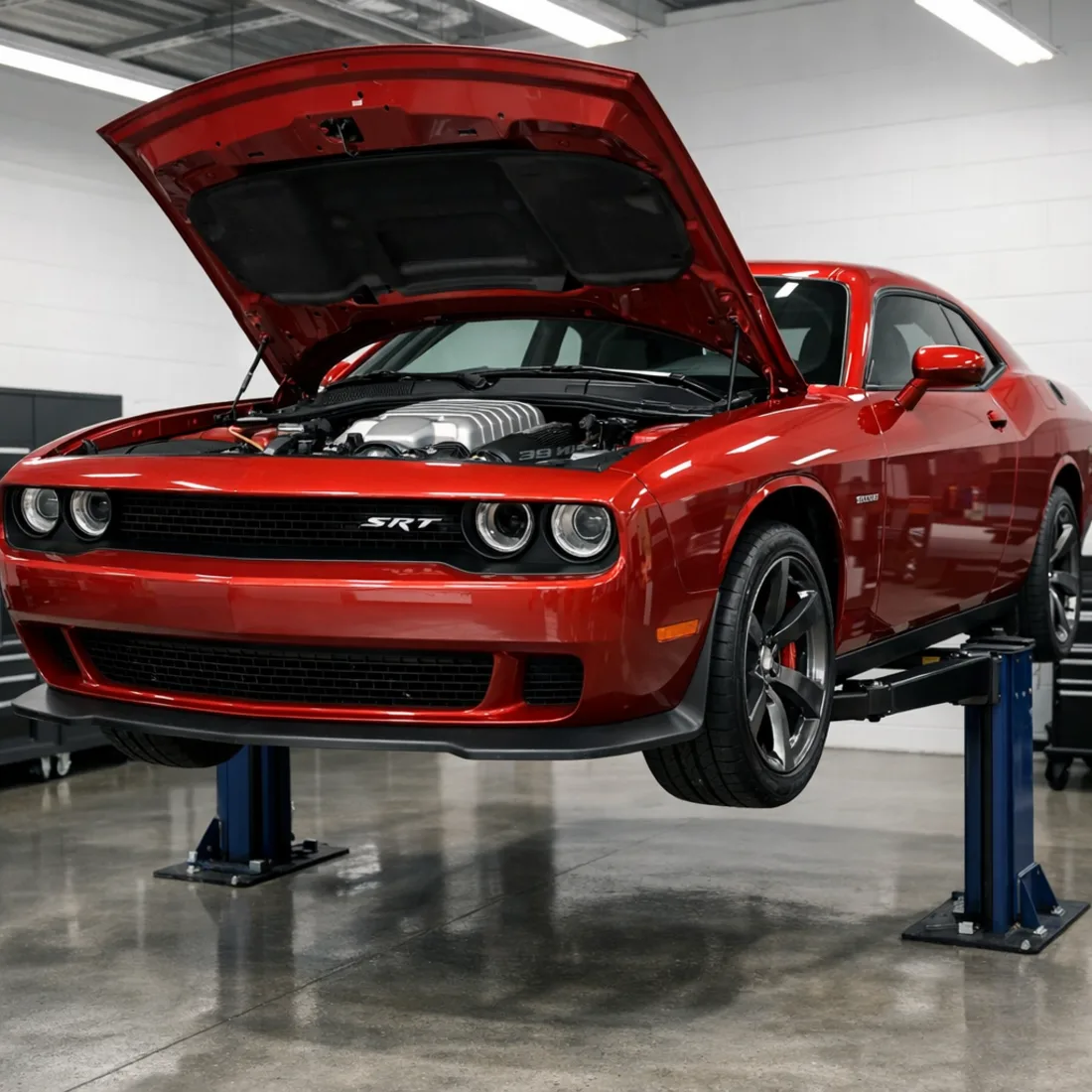 SRT 392 on the hoist in Penrose, standard procedure before and after every service