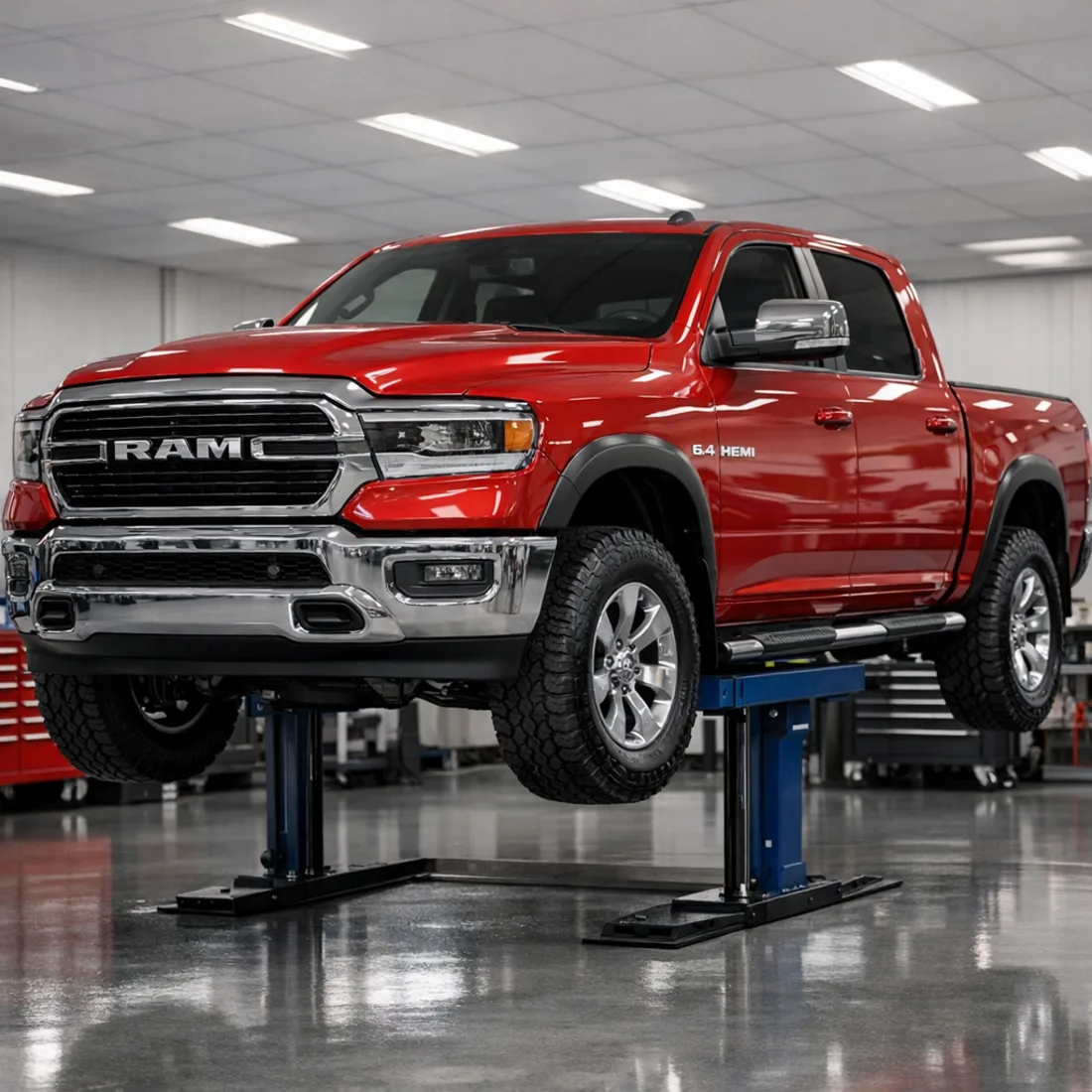 A 6.4 Hemi RAM on the hoist at our Penrose workshop for scheduled servicing