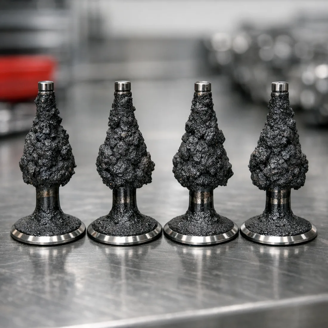 Carbon build-up on the intake valves of an R9MA EcoBoost engine, a direct consequence of direct injection without port fuel washing.