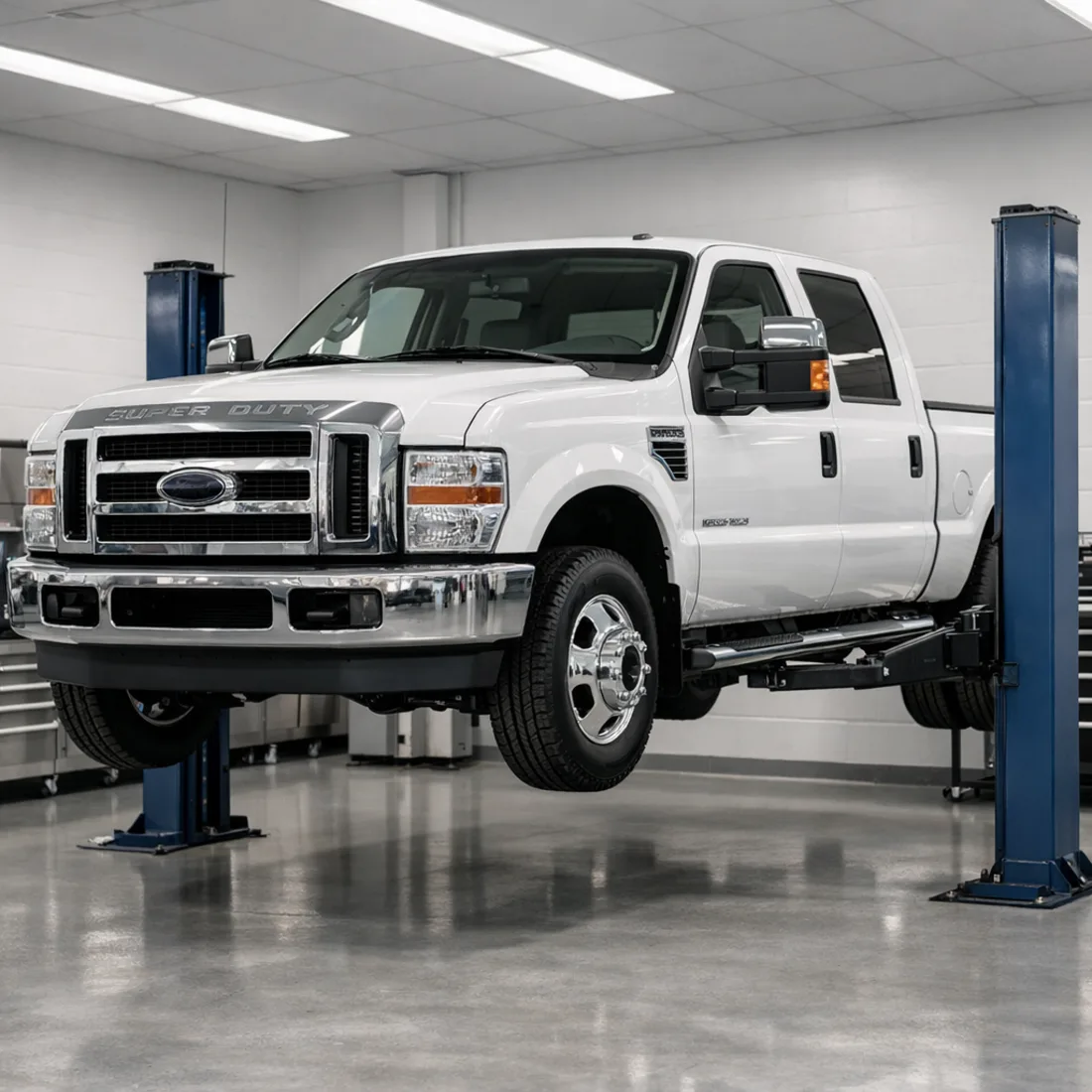 Ford F-250 6.4 Power Stroke in the Penrose workshop, ready for a full service inspection.