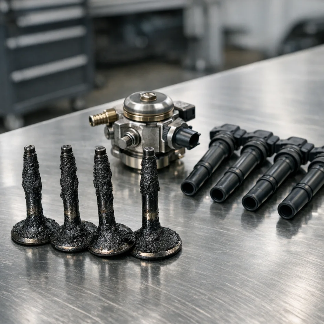 Carbon deposits on the intake valves of the 238hp EcoBoost, a direct injection inevitability