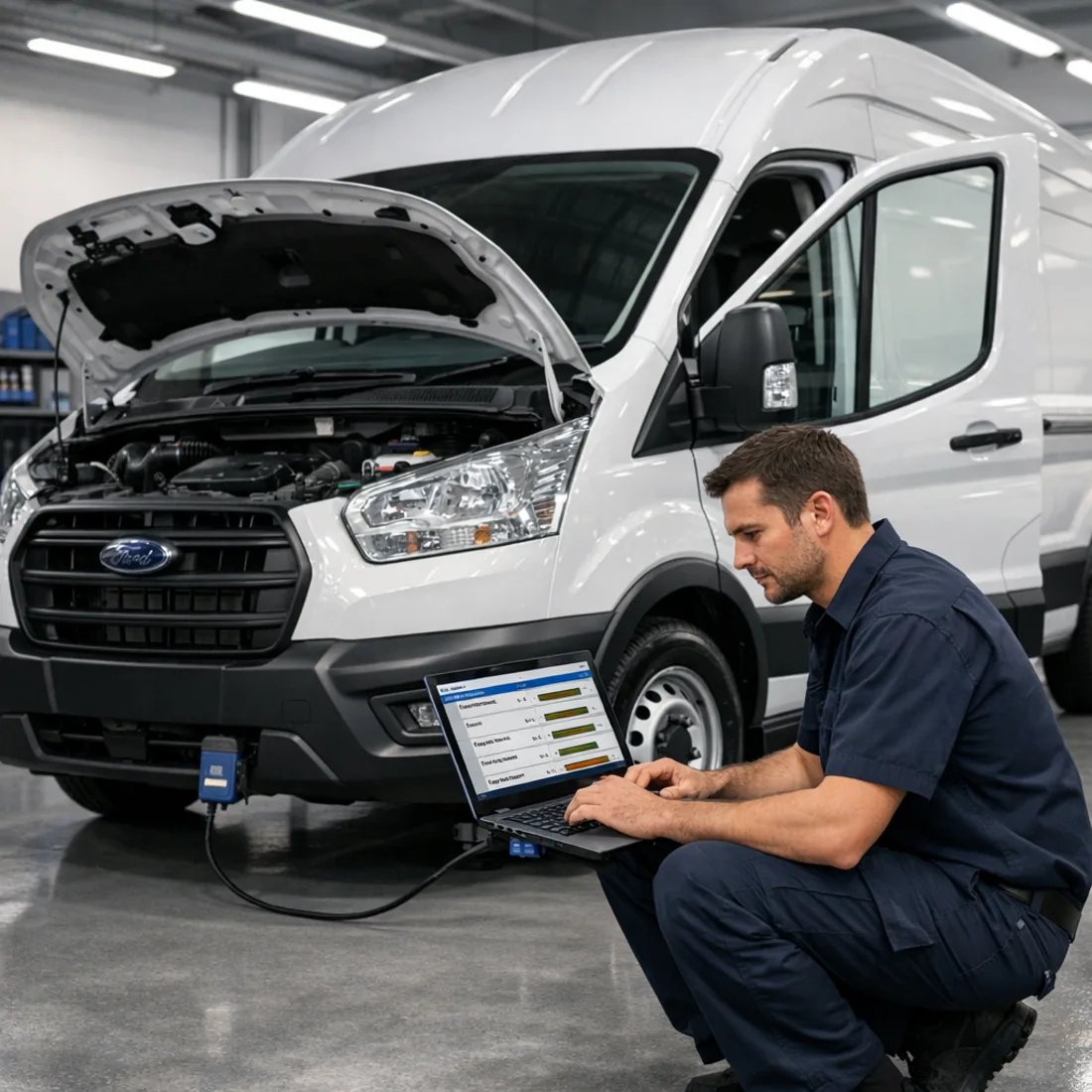 Ford IDS factory diagnostics in use on the Transit EcoBlue