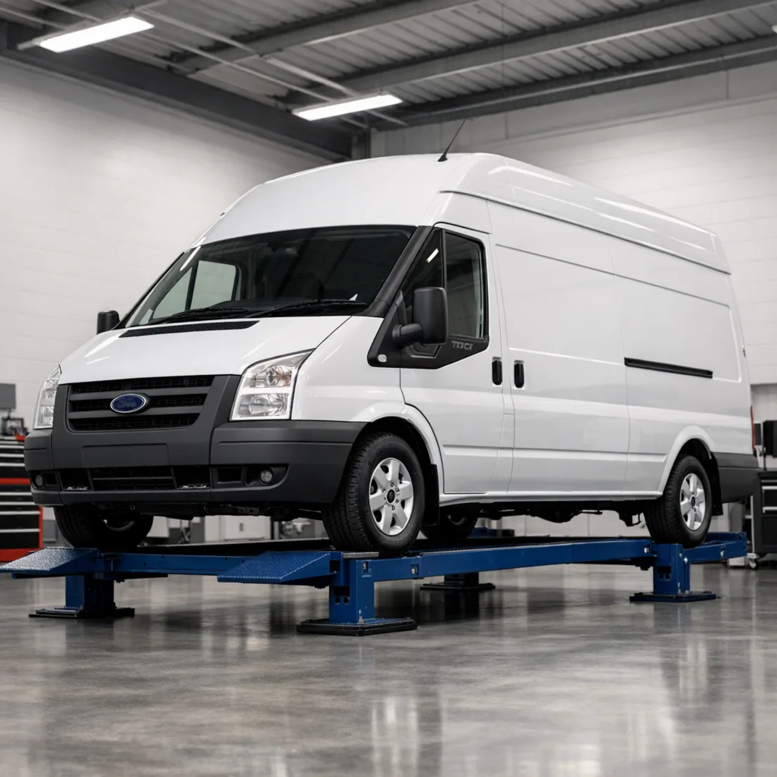 Ford Transit Mk7 2.4 TDCi on the hoist for inspection