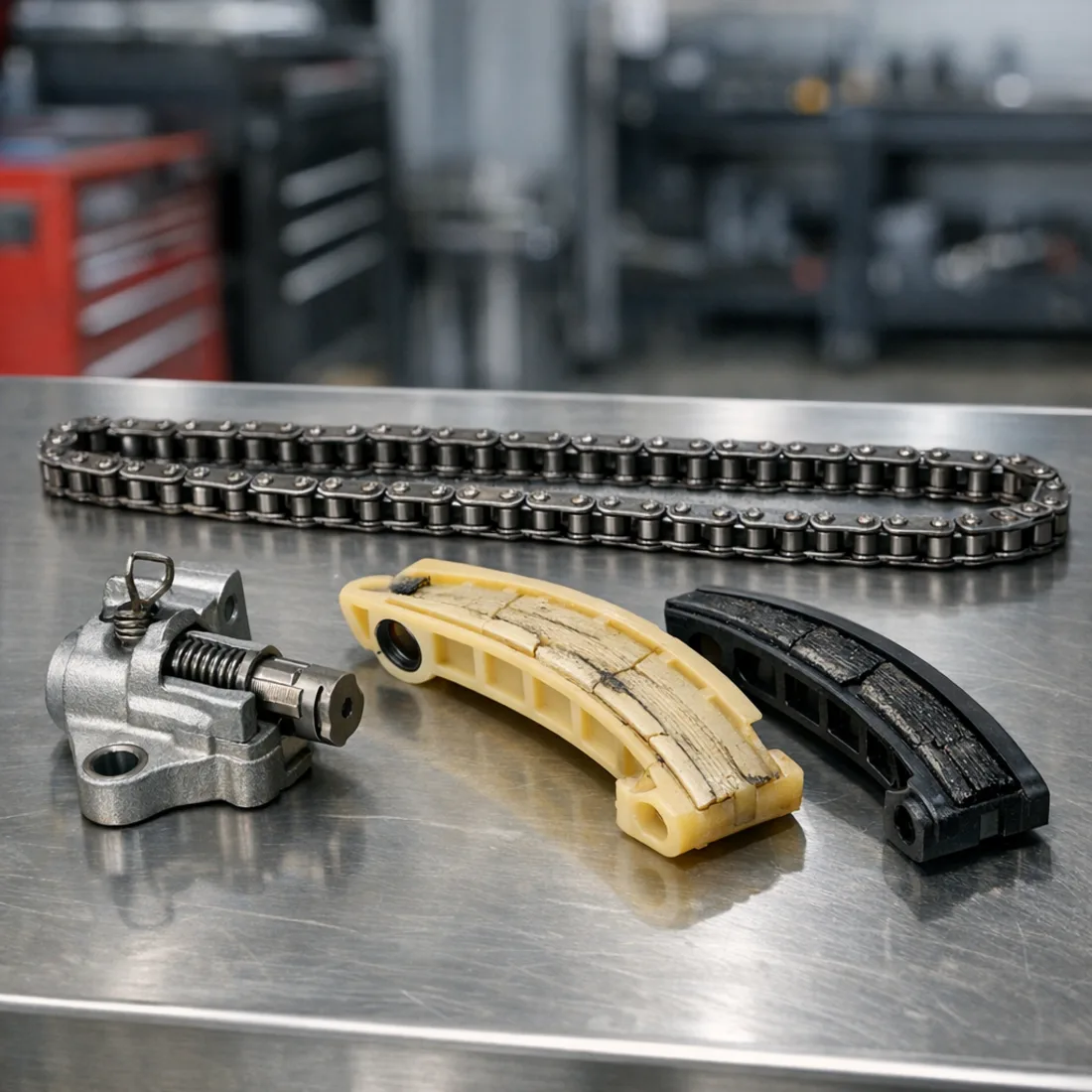 AJ200D timing chain assembly showing wear, a critical inspection point on X260 2.0D models