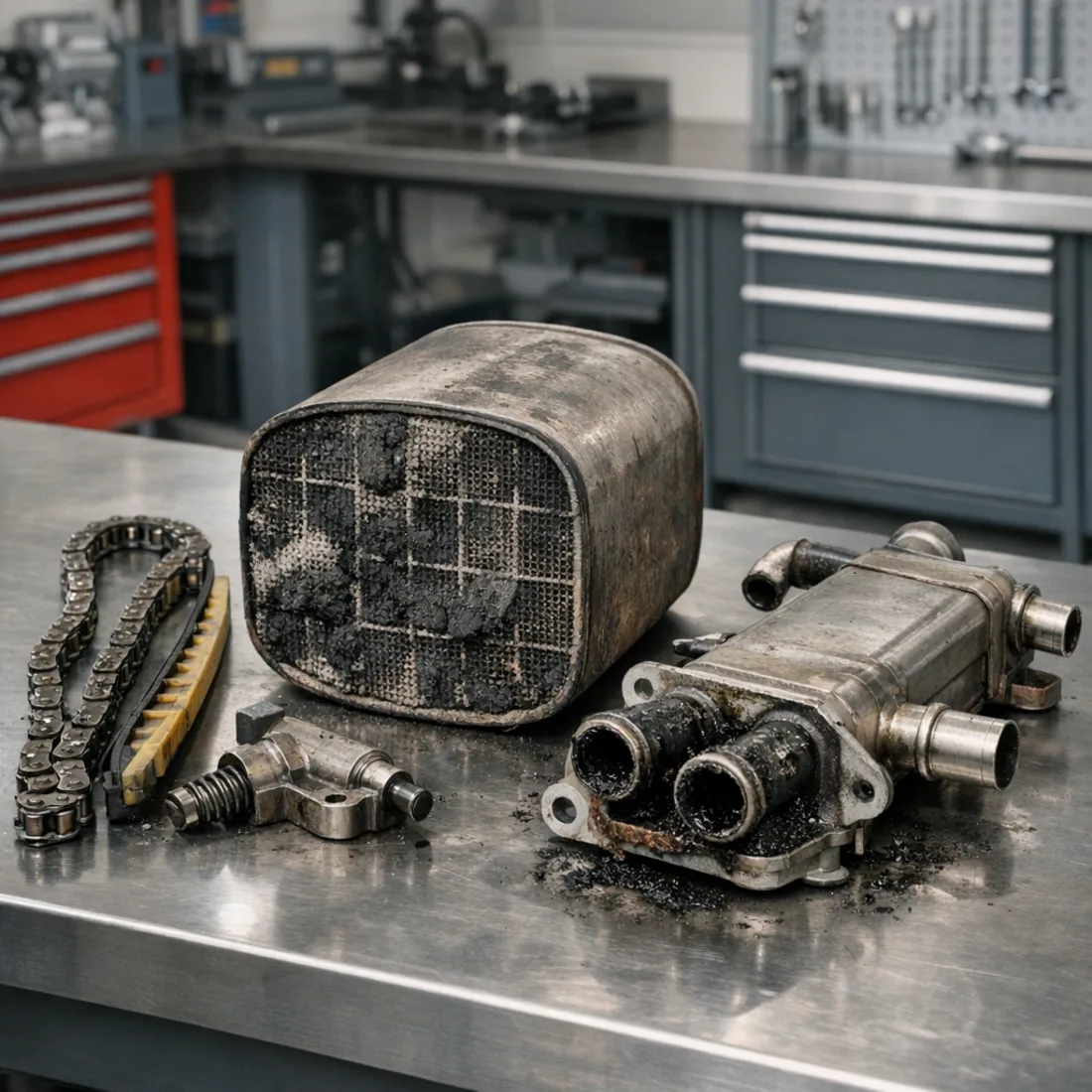 Ingenium timing chain, DPF and EGR components from the XF D200, all common service areas