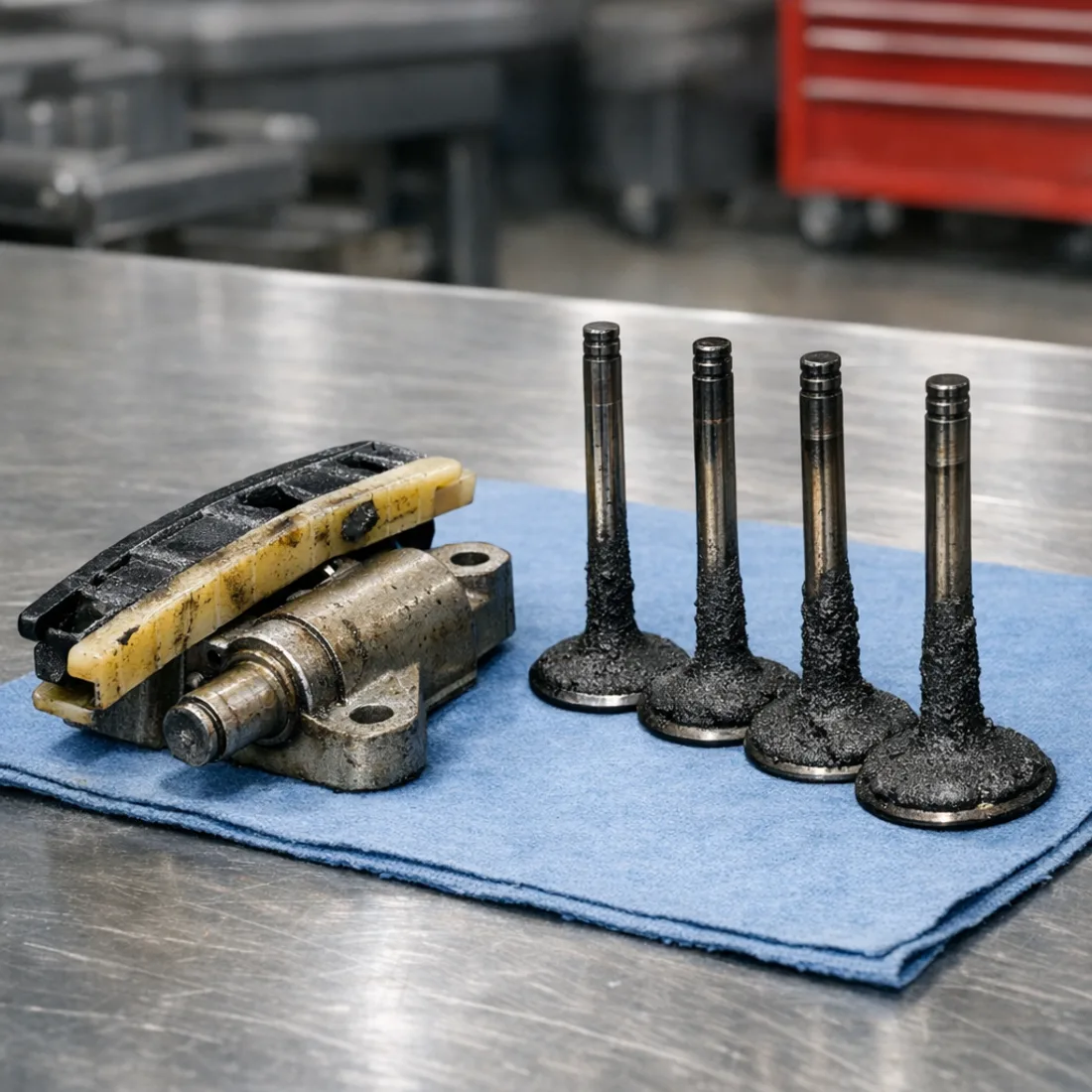 Ingenium timing chain tensioner wear and intake valve carbon build up from the XF P250, both common at higher mileage