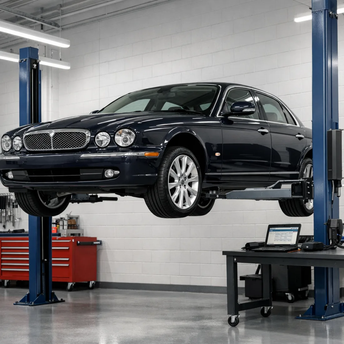 X350 2.7 TDV6 on our workshop hoist in Penrose, a familiar sight