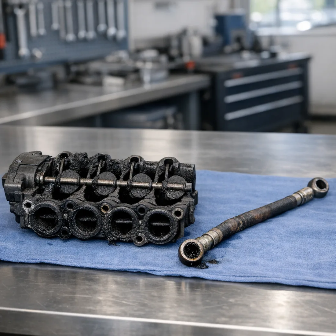 X350 2.7 TDV6: worn swirl flap actuator and coked turbo oil feed pipe, two of the most common faults we pull from this engine