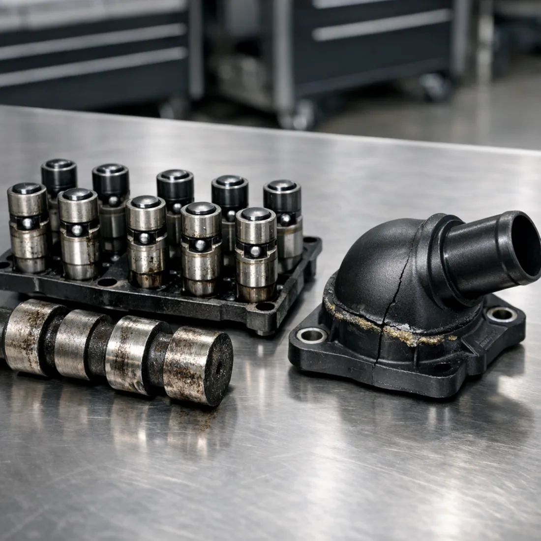 SRT8 6.4 HEMI: worn MDS lifter and cracked thermostat housing, two repairs that come up together on higher mileage cars
