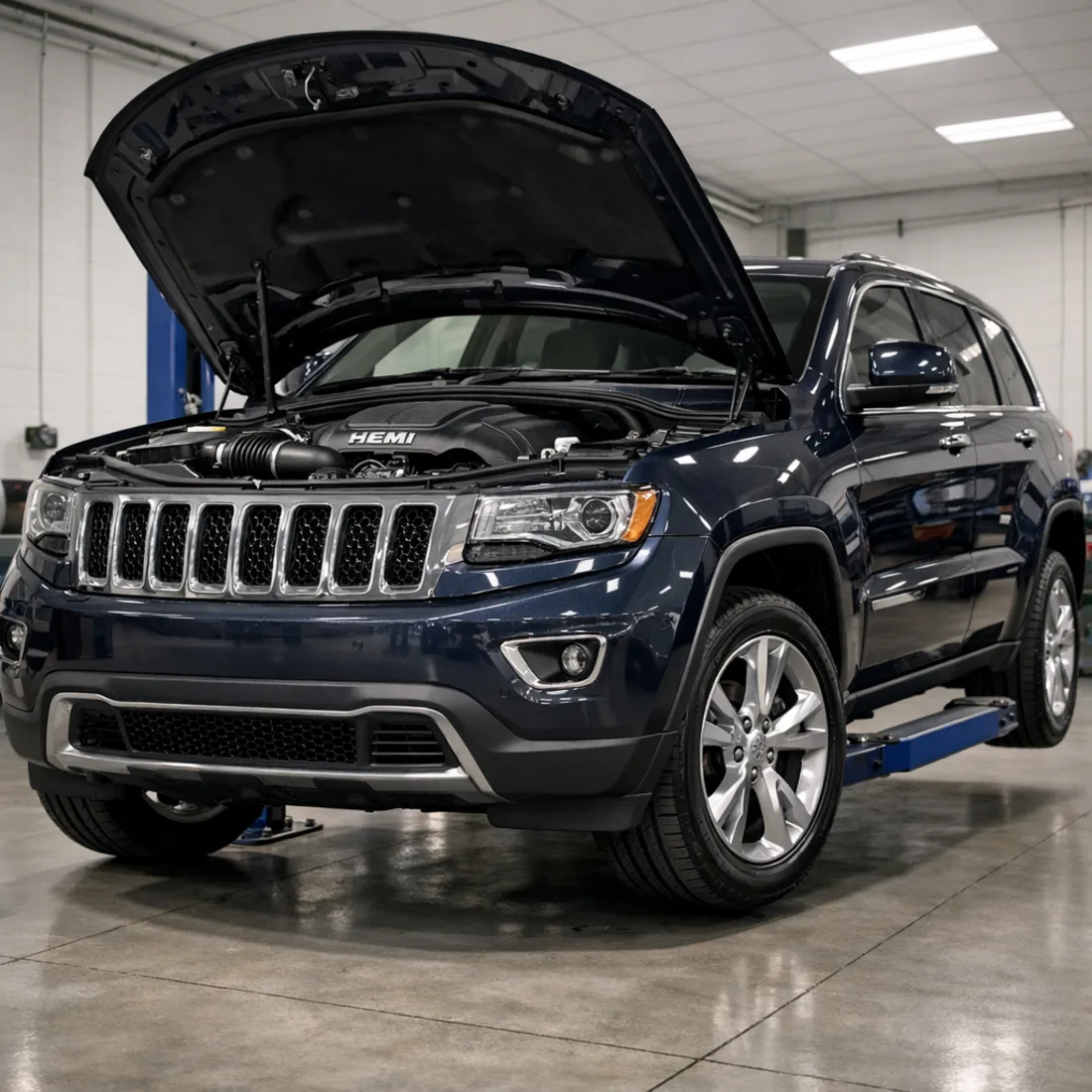 WK2 5.7 HEMI on the hoist for a full service, the kind of thorough check these vehicles need