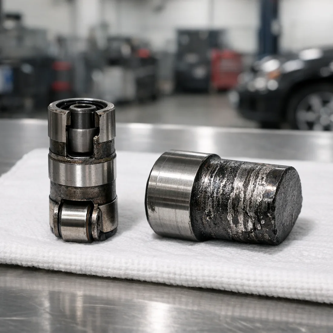 WL 5.7 HEMI: worn MDS lifter and camshaft lobe, the classic early warning sign