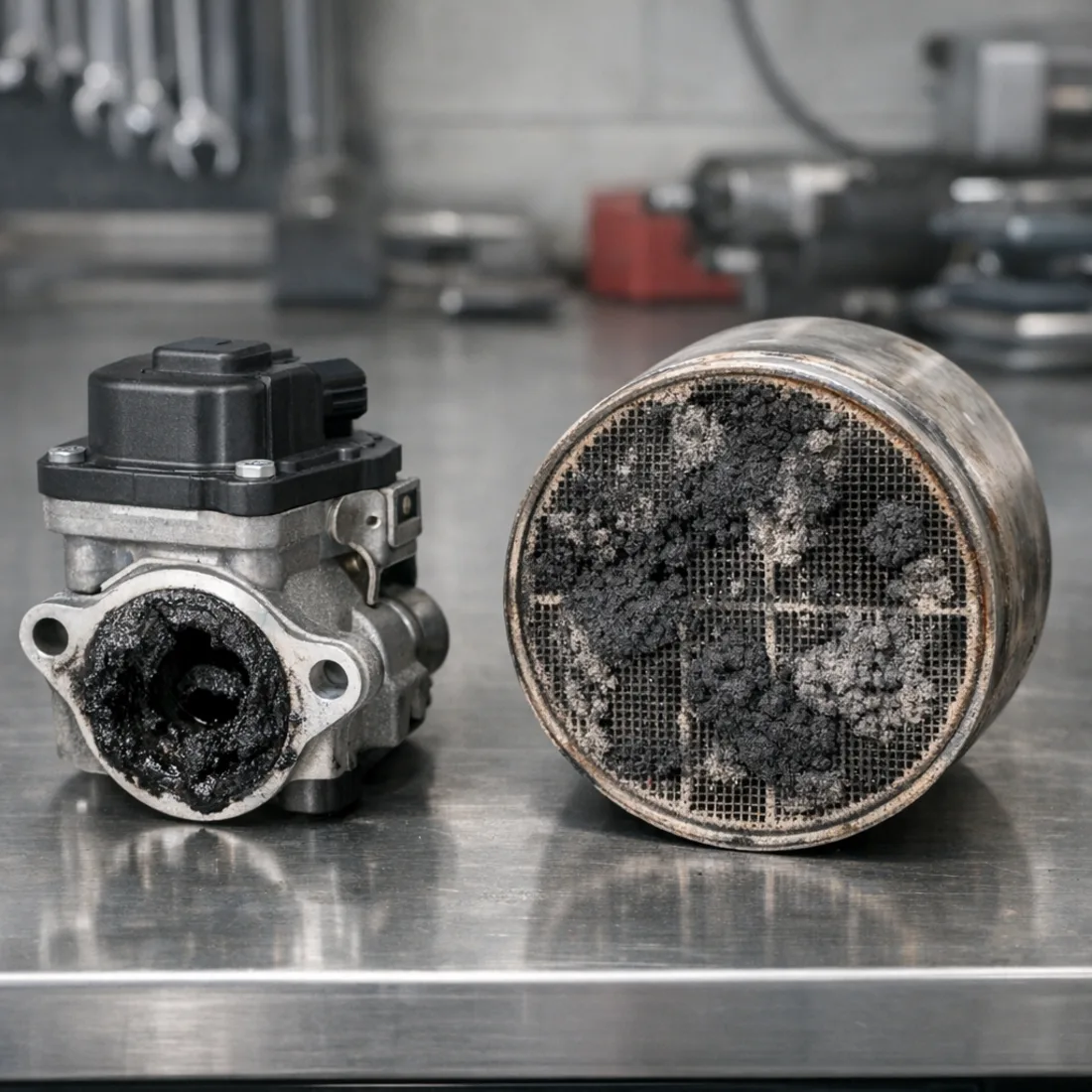 EGR valve and DPF from a 3.0 EcoDiesel, both heavily loaded