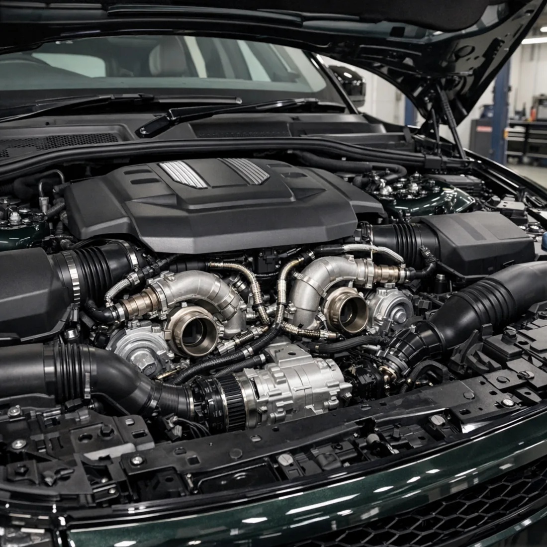P530 4.4 V8 engine bay: the N63-family twin turbo setup we see regularly in Penrose