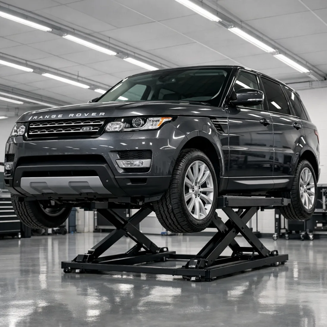 Range Rover Sport 3.0 TDV6 on hoist for full service inspection