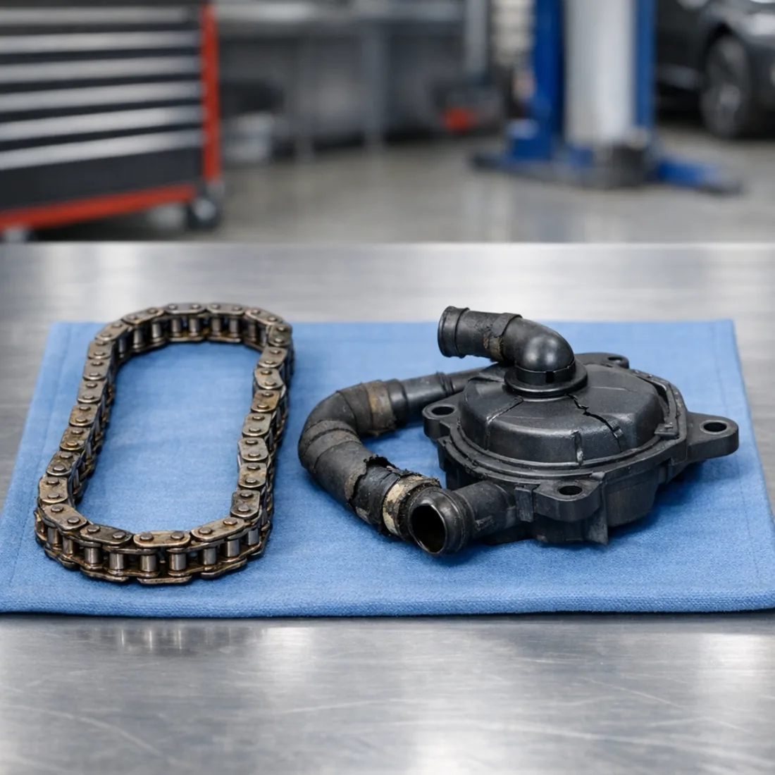 Velar D240 204DTA: timing chain and crankcase breather components, the two most common early intervention jobs