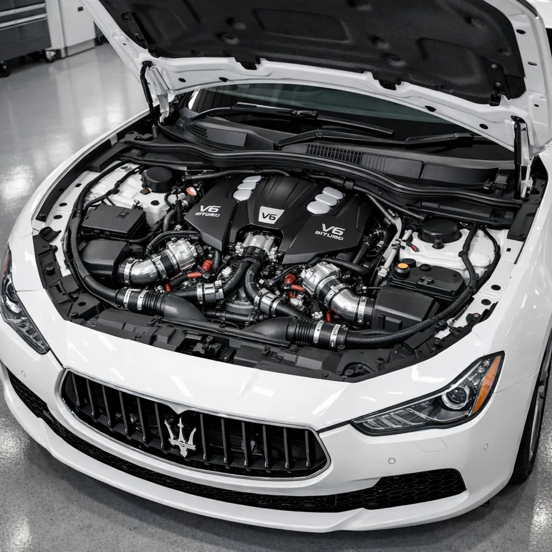 The V6 twin turbo architecture shared across the Ghibli petrol and Levante Bi-Turbo