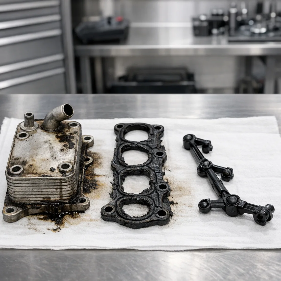 OM642 oil cooler gasket and swirl flap components, S350 CDI W222