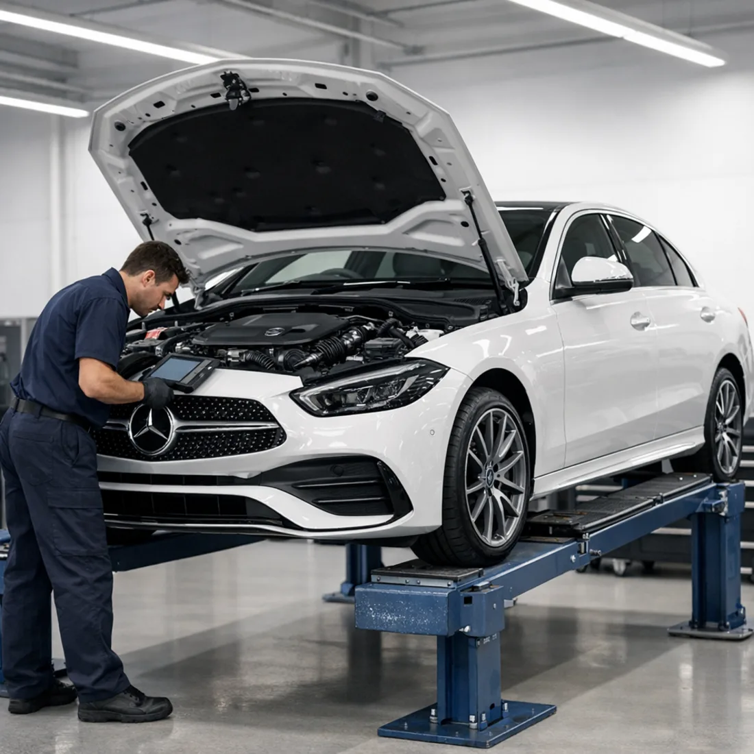 OM654 engine bay, C 300d W206, checked during workshop inspection