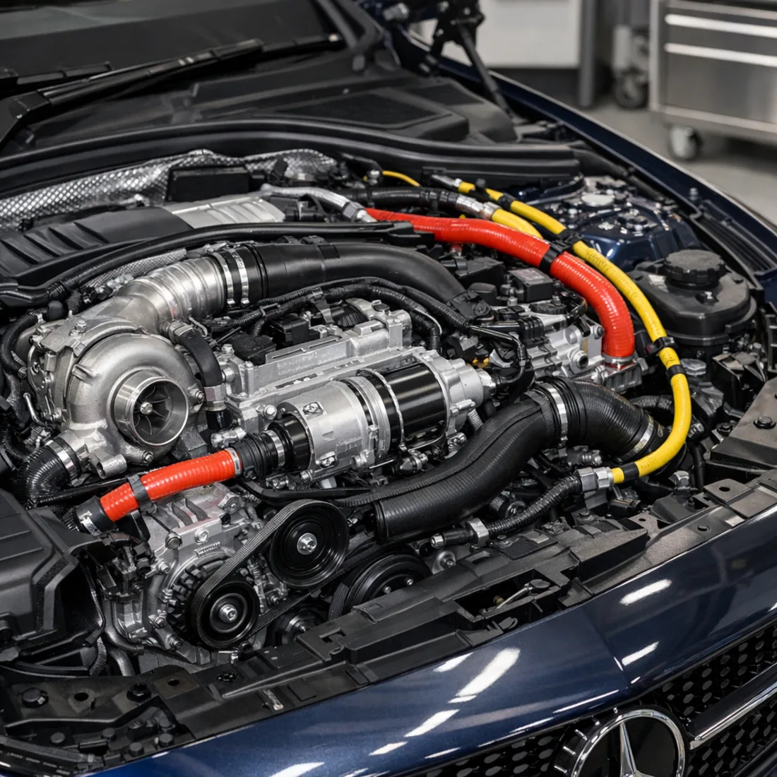 M139l turbo and 48V belt system, C43 AMG W206