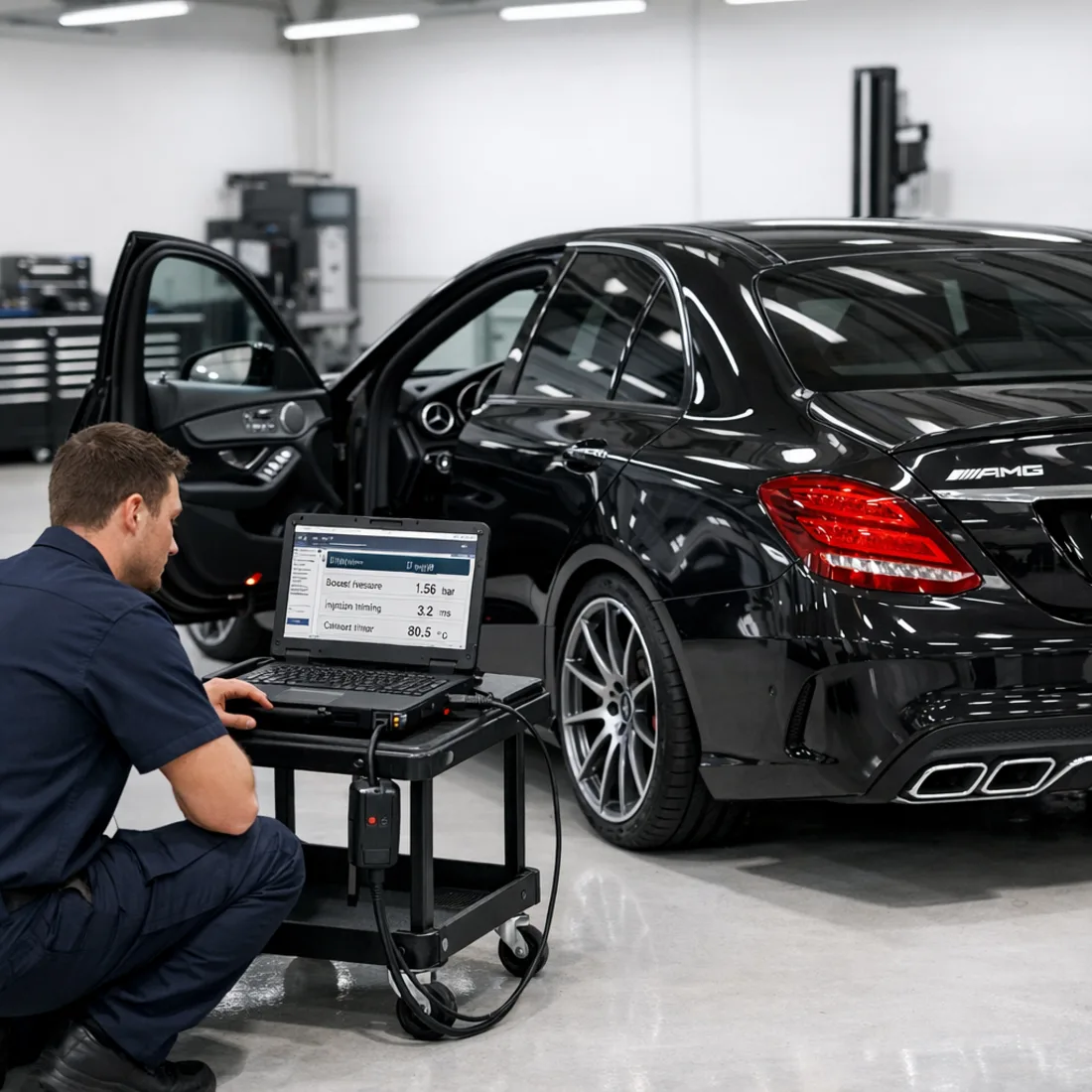 XENTRY diagnostics running on the C 63 AMG S, the only way to properly read AMG-specific control modules