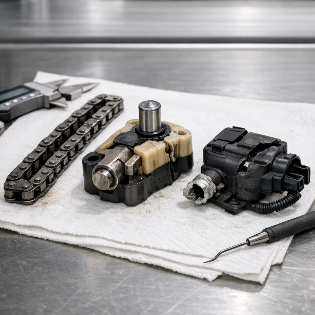 Timing chain and turbo actuator components from a CLA 250 M260