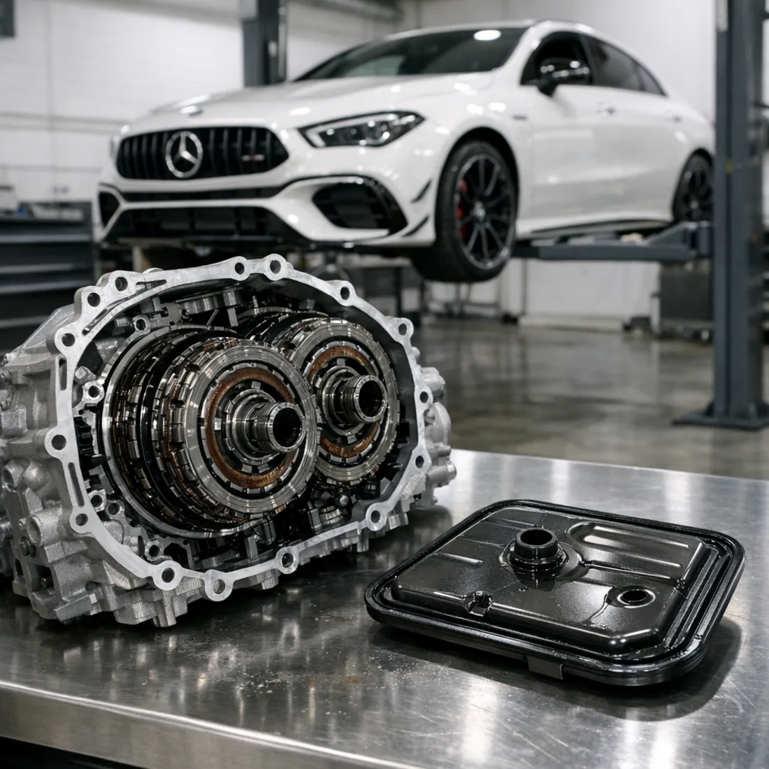 AMG SPEEDSHIFT DCT components on the bench, CLA 45 AMG S