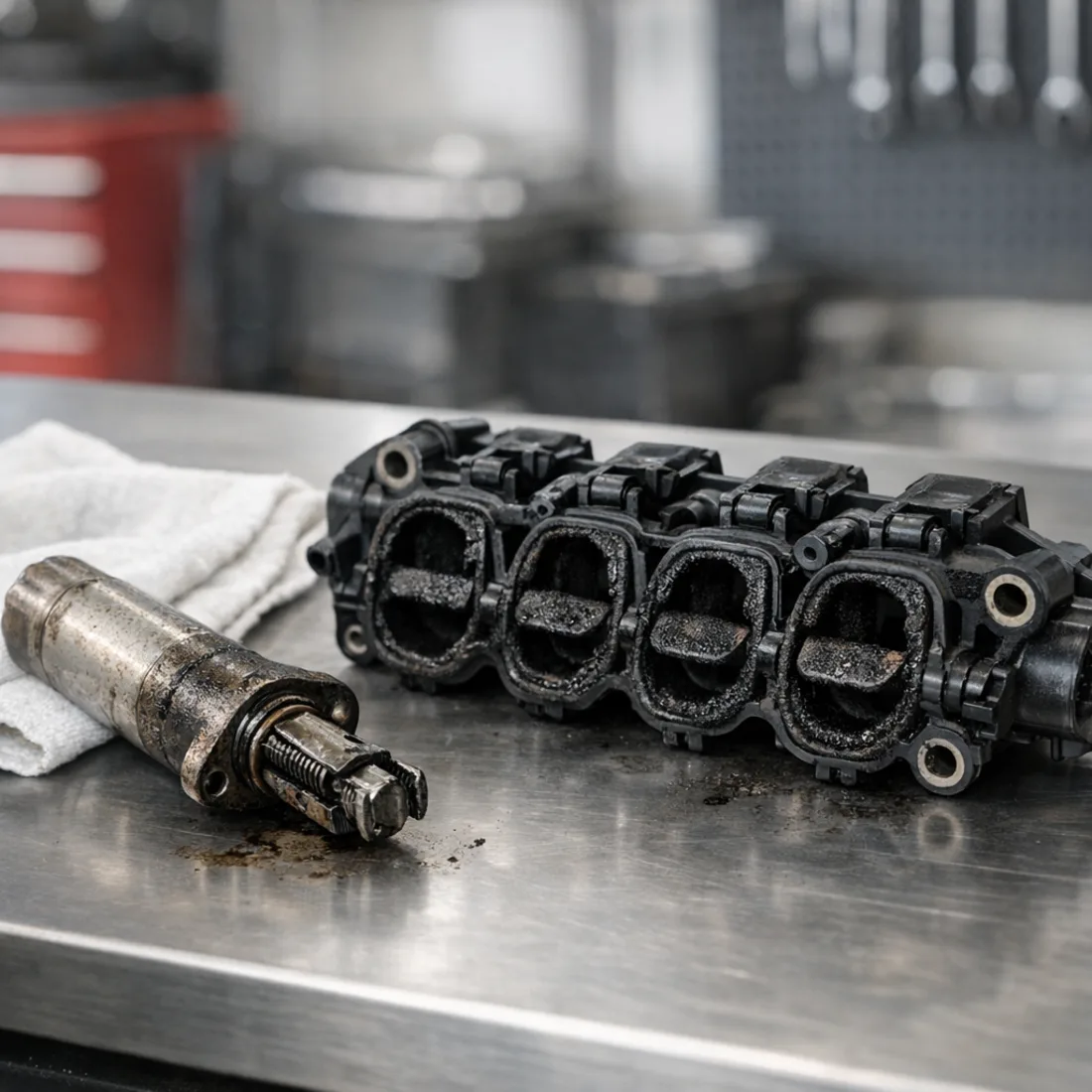 OM651 timing chain tensioner and swirl flap parts, key inspection items on the W211 E 220 CDI
