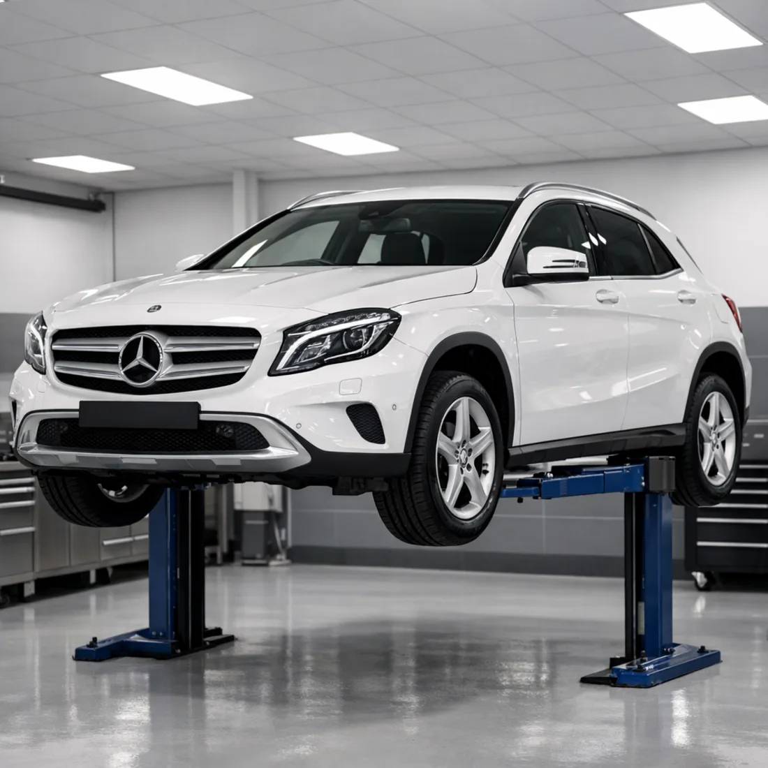GLA 220d X156 on the hoist at our Penrose workshop during a full service