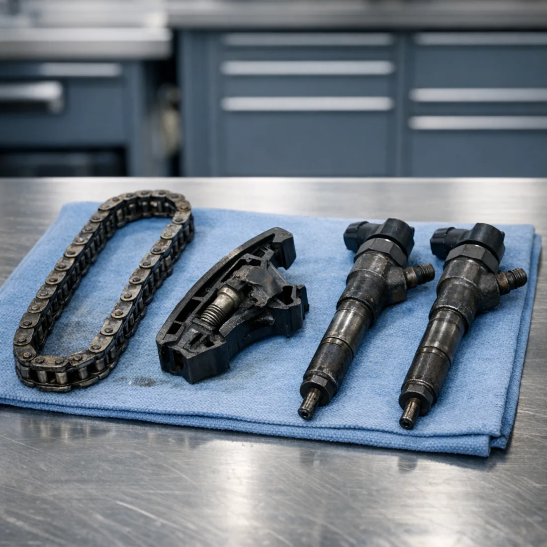 GLA 220d X156: OM651 timing chain and injector components, common inspection items on higher mileage cars