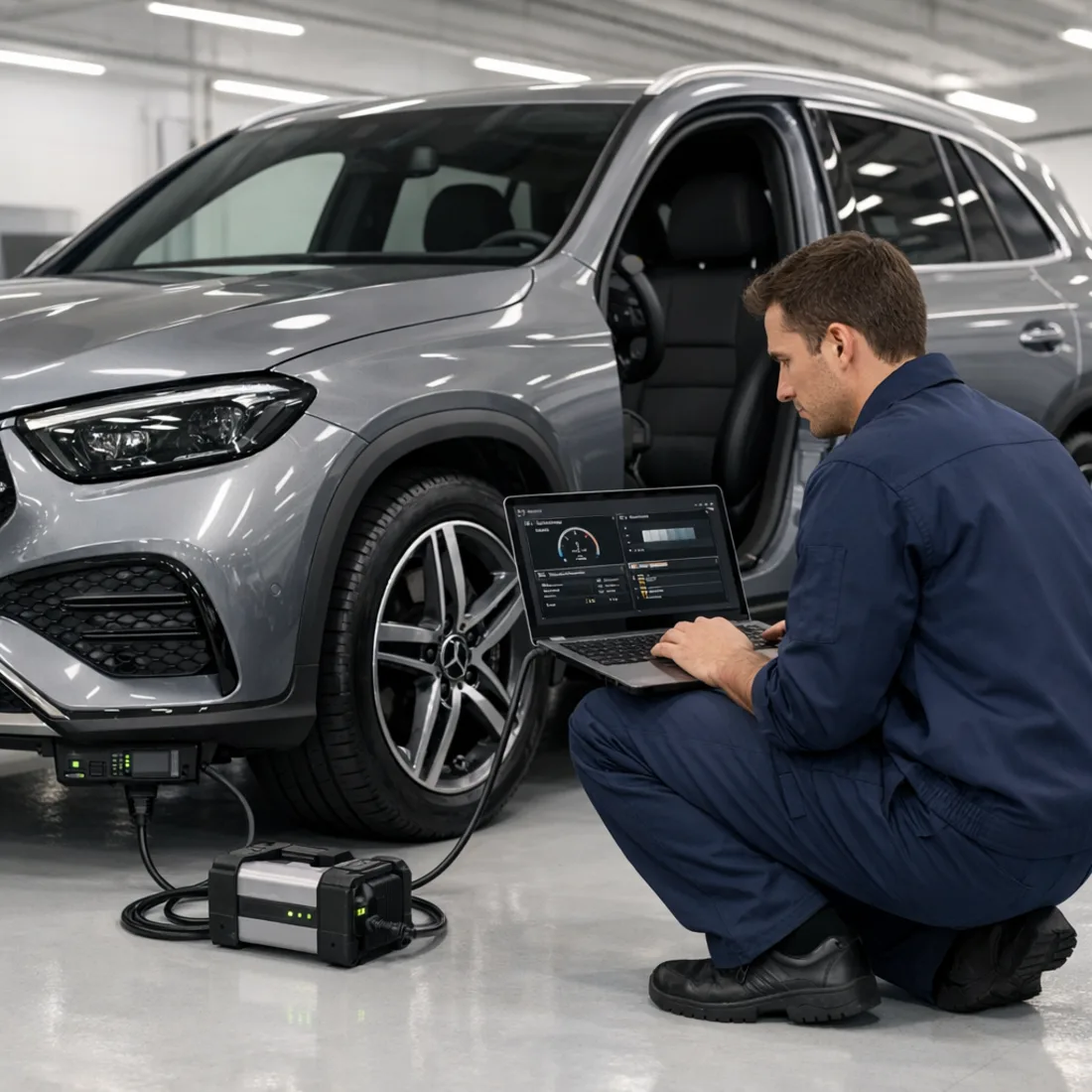 GLC 220d X254: factory XENTRY diagnostics in progress at our Penrose workshop