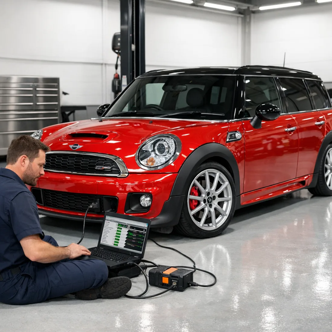 Factory ISTA diagnostics in progress, applicable across R55 and R56 generations