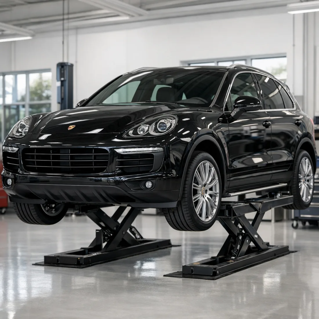 Cayenne 958 4.2 TDI on our workshop hoist for routine service