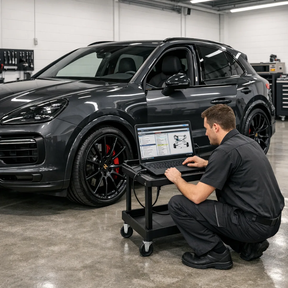 Cayenne E3 GTS: PIWIS Tester connected for full factory level diagnostics