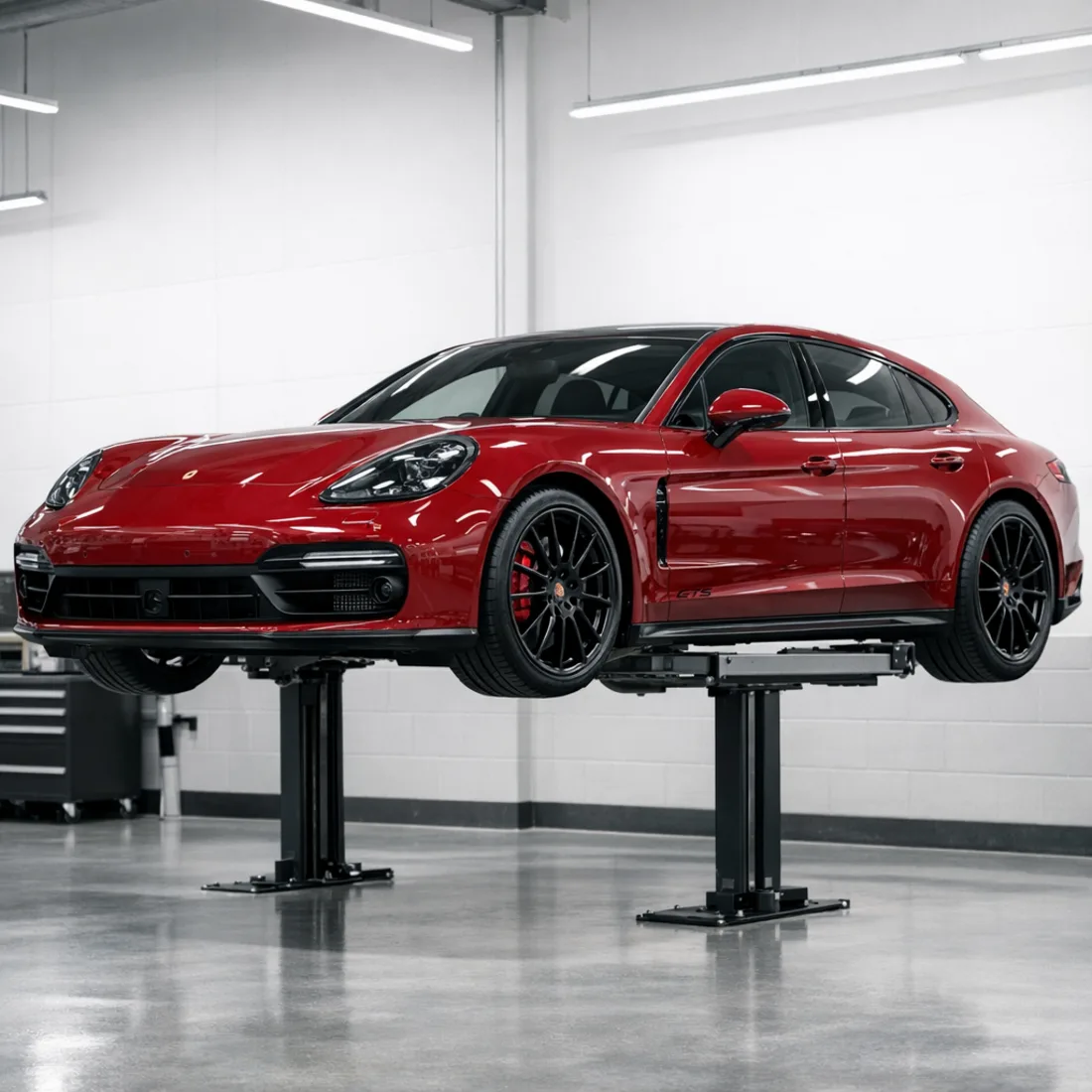 A 971 Panamera up on the hoist for a full inspection, the same process applies to both the 2.9T and the GTS