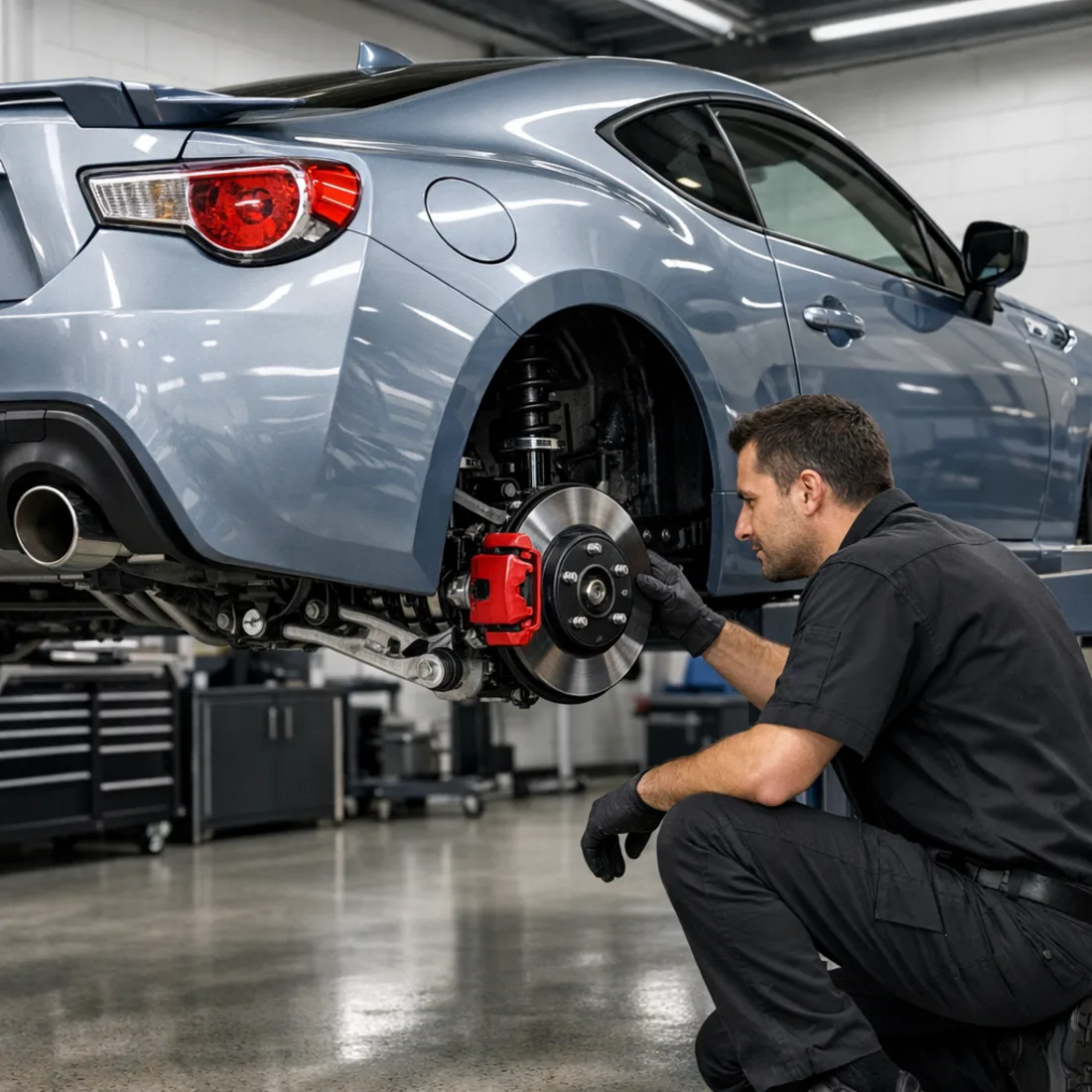 GT86 on the hoist for routine service and brake check, first generation