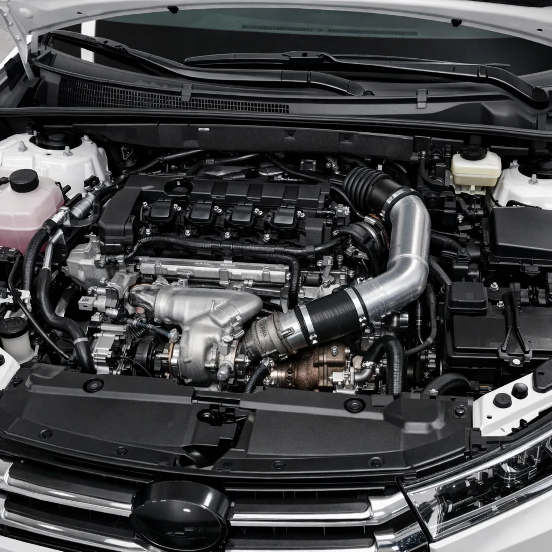 Toyota Highlander 8AR-FTS engine bay showing the 2.0 litre turbocharged unit with intercooler pipework visible