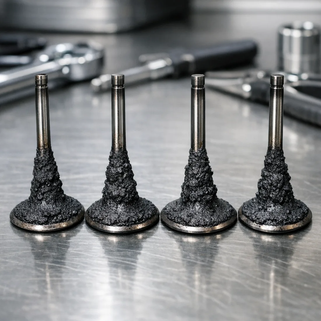 Carbon build-up on Toyota Highlander 8AR-FTS intake valves — a direct result of the direct injection architecture