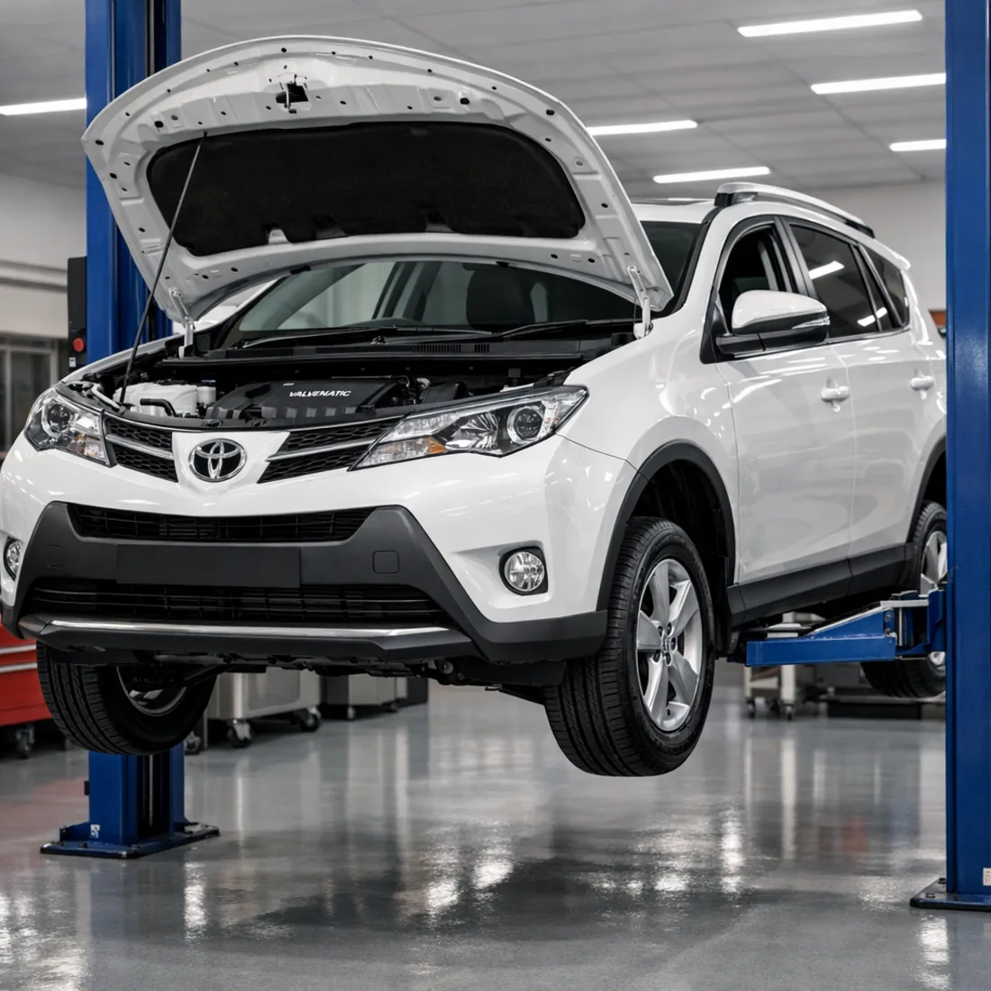 Toyota RAV4 2016 fourth generation on the workshop hoist at our Penrose workshop